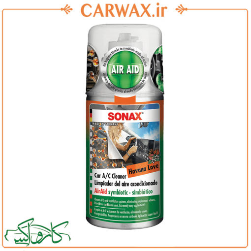 بمب اسپری تهویه کولر سوناکس SONAX Car A/C Cleaner AirAid Symbiotic Havana Love