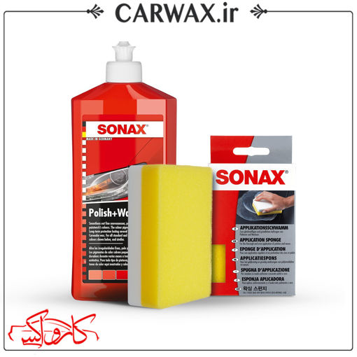 پک پد کاربردی اسفنجی و پولیش واکس همرنگ قرمز بدنه خودرو سوناکس Sonax Application Sponge And Polish & Wax For Red Pack