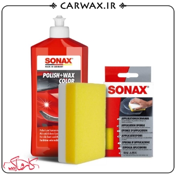 پک پد کاربردی اسفنجی و پولیش واکس همرنگ قرمز بدنه خودرو سوناکس Sonax Application Sponge & Polish & Wax For Red Pack