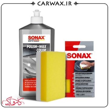 پک پد کاربردی اسفنجی و پولیش واکس همرنگ طوسی بدنه خودرو سوناکس Sonax Application Sponge & Polish & Wax For Gray Pack