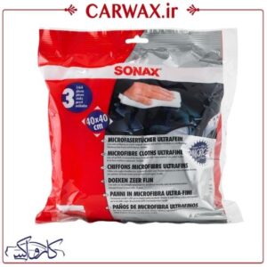 پک سه عددی حوله میکروفایبر 40*40 دیتیلینگ خودرو سوناکس Sonax Microfiber Ultrafine Cloth Pack Of 3